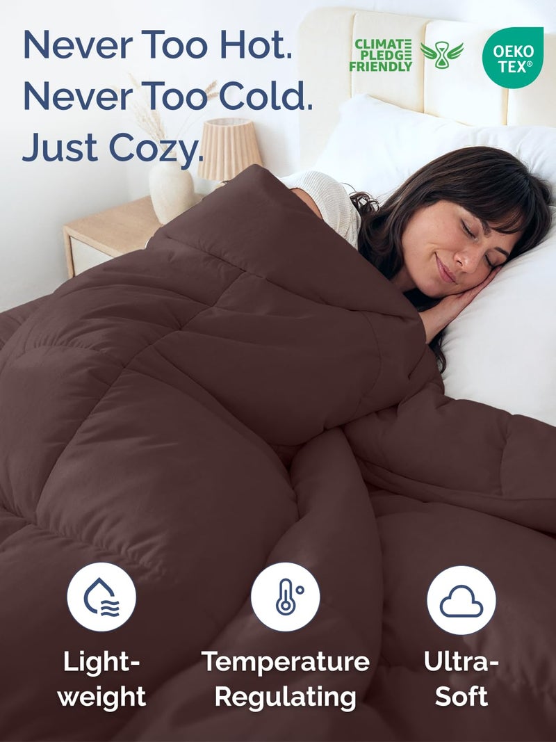CGK Unlimited Queen Size, Brown/Beige Alternative Down Comforter - Warm, Lightweight & Breathable Hotel Quality Bedding for Men, Women, Kids & Teens - All Season Oversized Cooling Microfiber Duvet Insert Comforter - Image 2