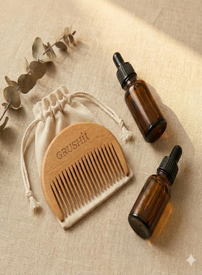 GRUSHit Neem Wood Beard Comb for Men - Anti-Static Wooden Pocket Comb for Mustache Styling & Detangling - Handcrafted Natural Grooming Tool - Compact Travel Size - Image 5