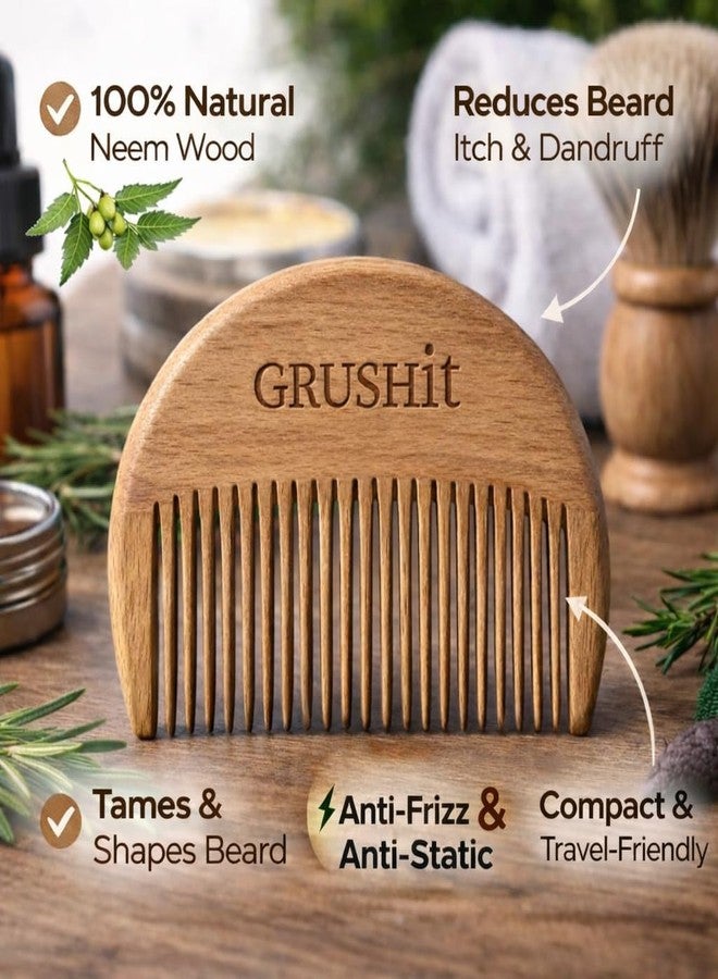 GRUSHit Neem Wood Beard Comb for Men - Anti-Static Wooden Pocket Comb for Mustache Styling & Detangling - Handcrafted Natural Grooming Tool - Compact Travel Size - Image 3
