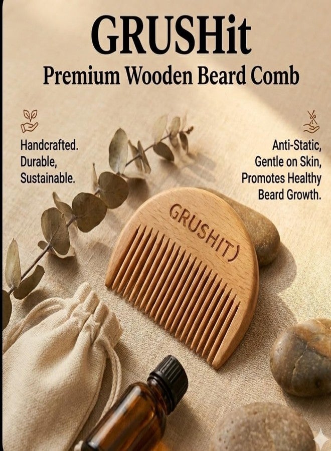 GRUSHit Neem Wood Beard Comb for Men - Anti-Static Wooden Pocket Comb for Mustache Styling & Detangling - Handcrafted Natural Grooming Tool - Compact Travel Size - Image 4