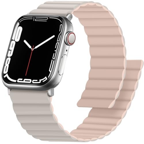 Anlinser Magnetic Bands Compatible with Apple Watch Band 49/46/45 44/42/41/40/38mm, Women Men Double Side Reversible Strap for iWatch Ultra 3-1 Series 11/10/9/8/7-1 SE (42/41/40/38, Starlight/Pink) - Image 1