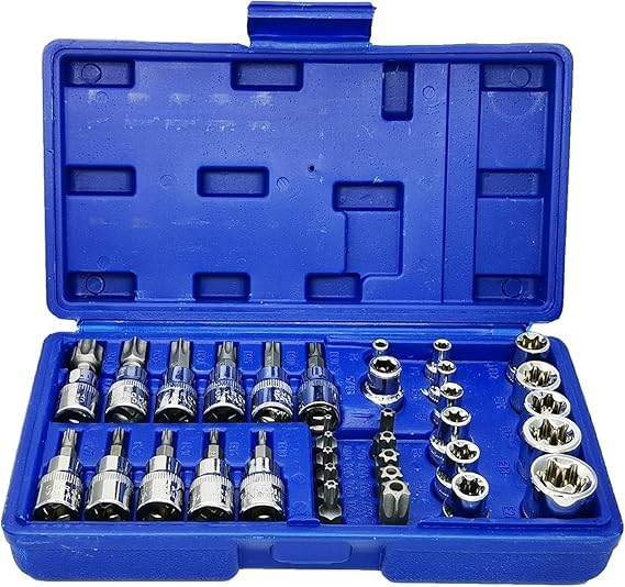 Artnery Drive Male Female Torx Bit Socket ETorx Star Socket Set CrV E Socket Set E420 S2 Torx Bit Socket Set T1060 Tamper Proof Torx Bit Set TT10TT55 516F to 38M adapter 34 Pieces - Image 1