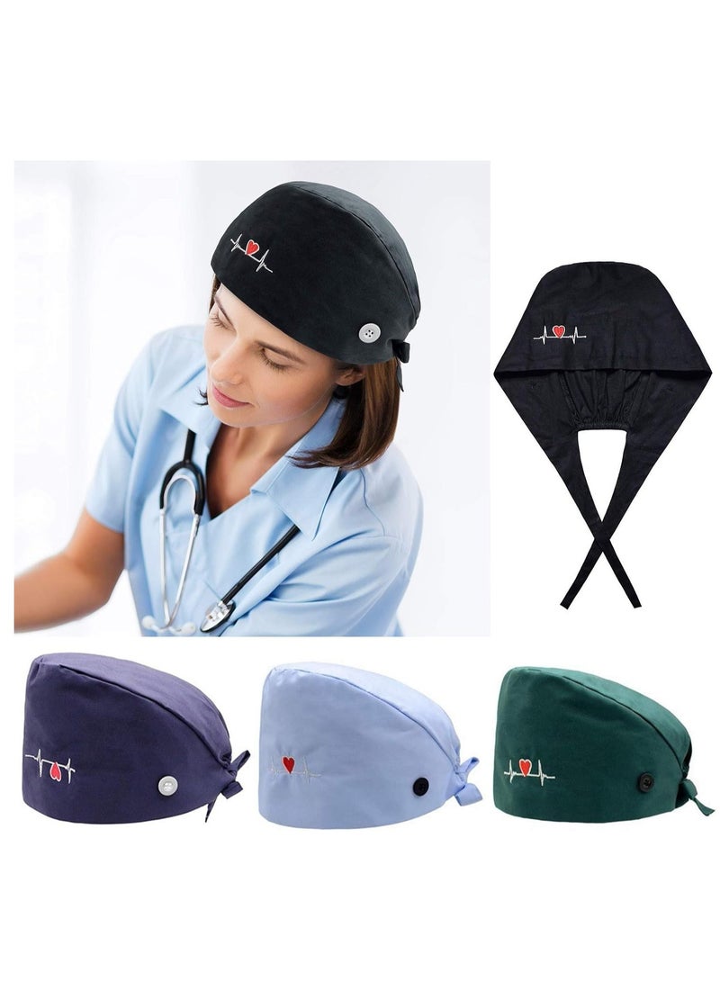 Generic 4 Pack Surgical Caps for Long Hair, Adjustable Elastic Nursing Caps with ons and Sweat-Absorbing Bands, Fluffy Cotton Hats, Surgical Caps for Women  - Image 1