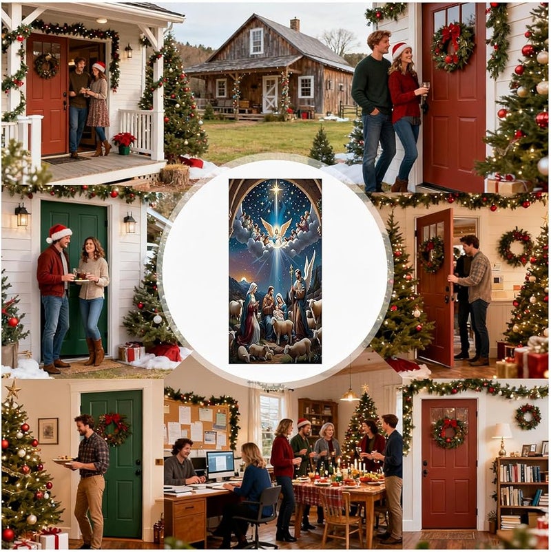 Christmas Nativity Scene Front Door Cover Fabric Religious Holiday Decorations - Image 5