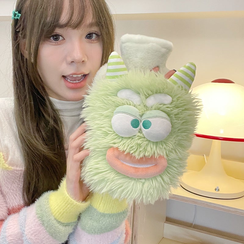 Hot water bag water injection hot water bag explosion-proof large belly compress for girls Big Aunt large cute cartoon hot compress Light green