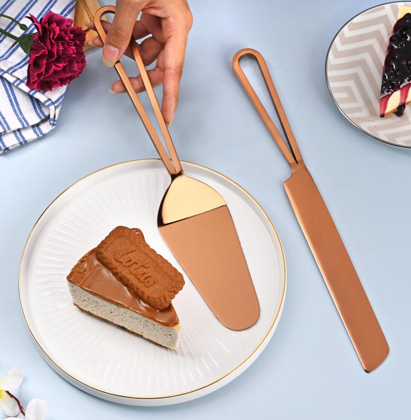 Mirra Ruby Collection - Cake Server & Knives Set of 2 with Luxurious Gift Box (Rose Gold) - Image 2