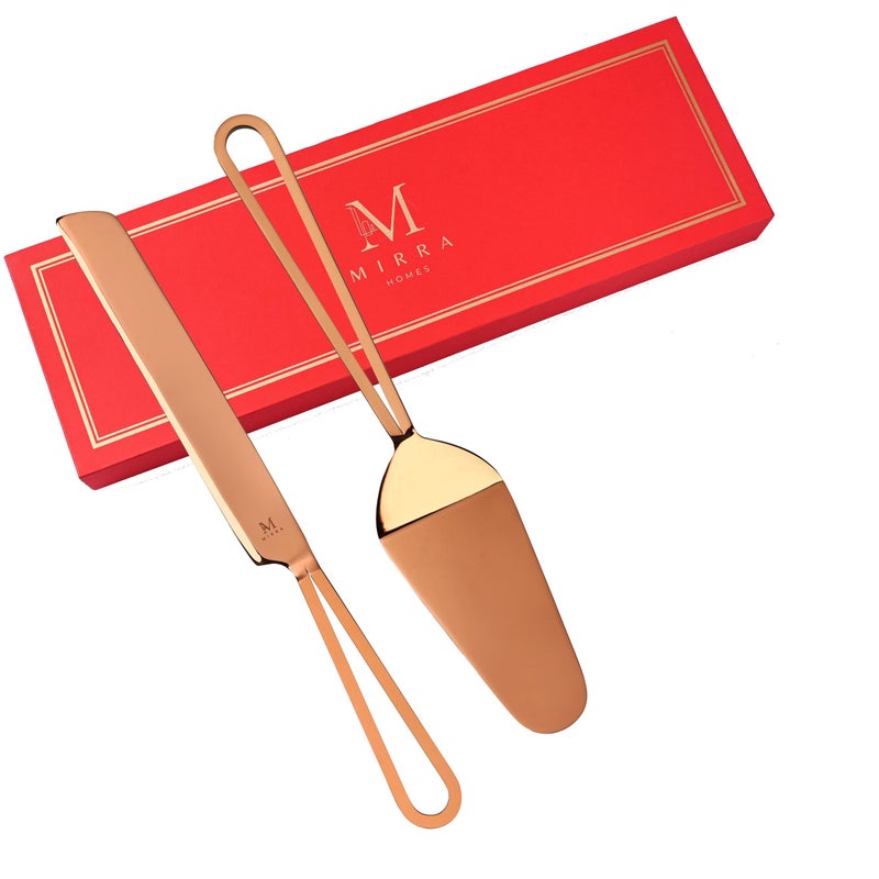 Mirra Ruby Collection - Cake Server & Knives Set of 2 with Luxurious Gift Box (Rose Gold) - Image 1