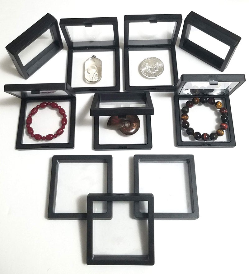 JM Future Black Transparent 3D Floating Frame Display Holder/Box/Frames for Challenge Coins, AA Medallions, Antique, Jewelry,Gift, 3.5 x 3.5 x 0.75 Inches (Set of 2 pcs) - Image 1