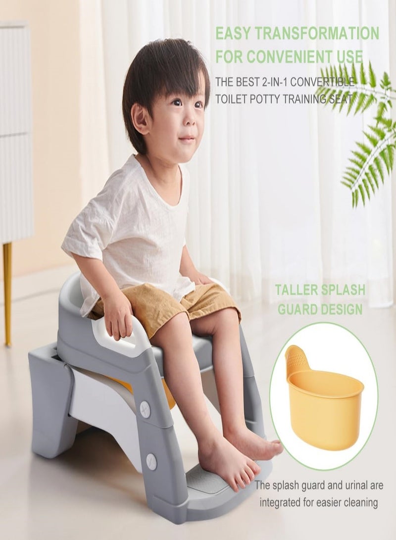 Baby Potty Training Seats ,Kids Toilet Training Seats with Step Stool, Folding 3-in-1 Toddler Potty Seats Splash Guard Potty Seats (Incl 1*Urinal, Works As Potty Seats or Toliet Ladder) with Handles Anti-Slip Height Adjustable ,Soft Cushion White for Kids Boys Girls - Image 2