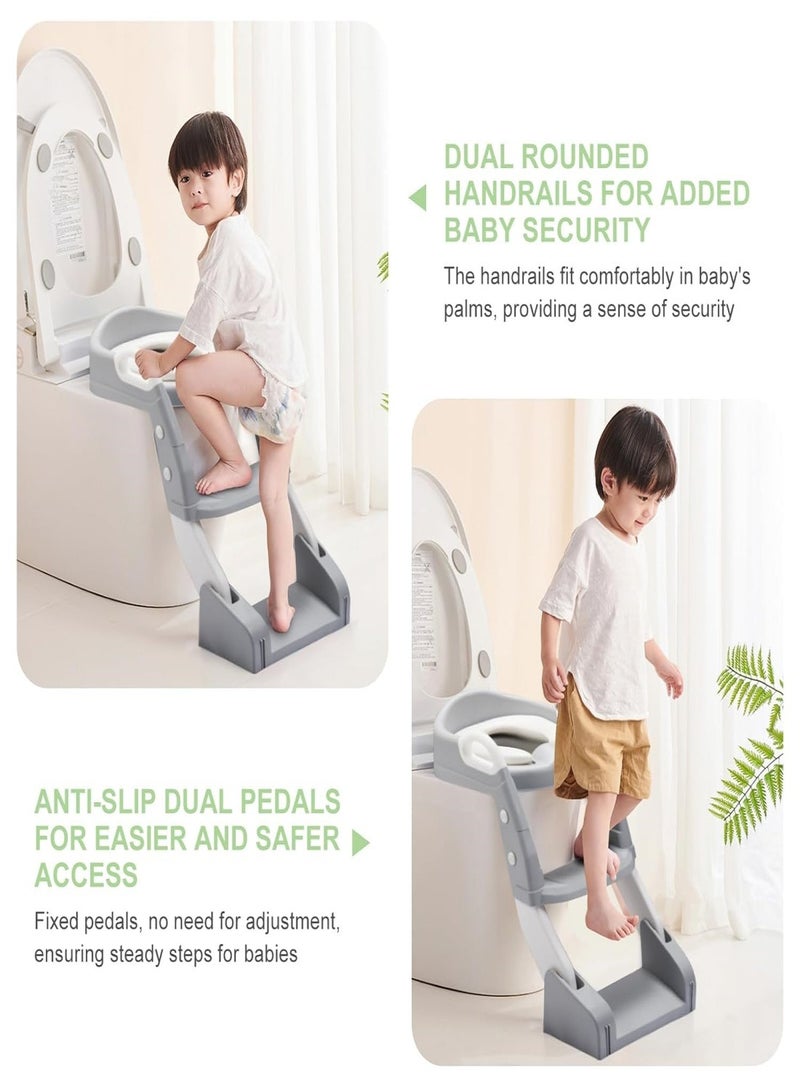 Baby Potty Training Seats ,Kids Toilet Training Seats with Step Stool, Folding 3-in-1 Toddler Potty Seats Splash Guard Potty Seats (Incl 1*Urinal, Works As Potty Seats or Toliet Ladder) with Handles Anti-Slip Height Adjustable ,Soft Cushion White for Kids Boys Girls - Image 3