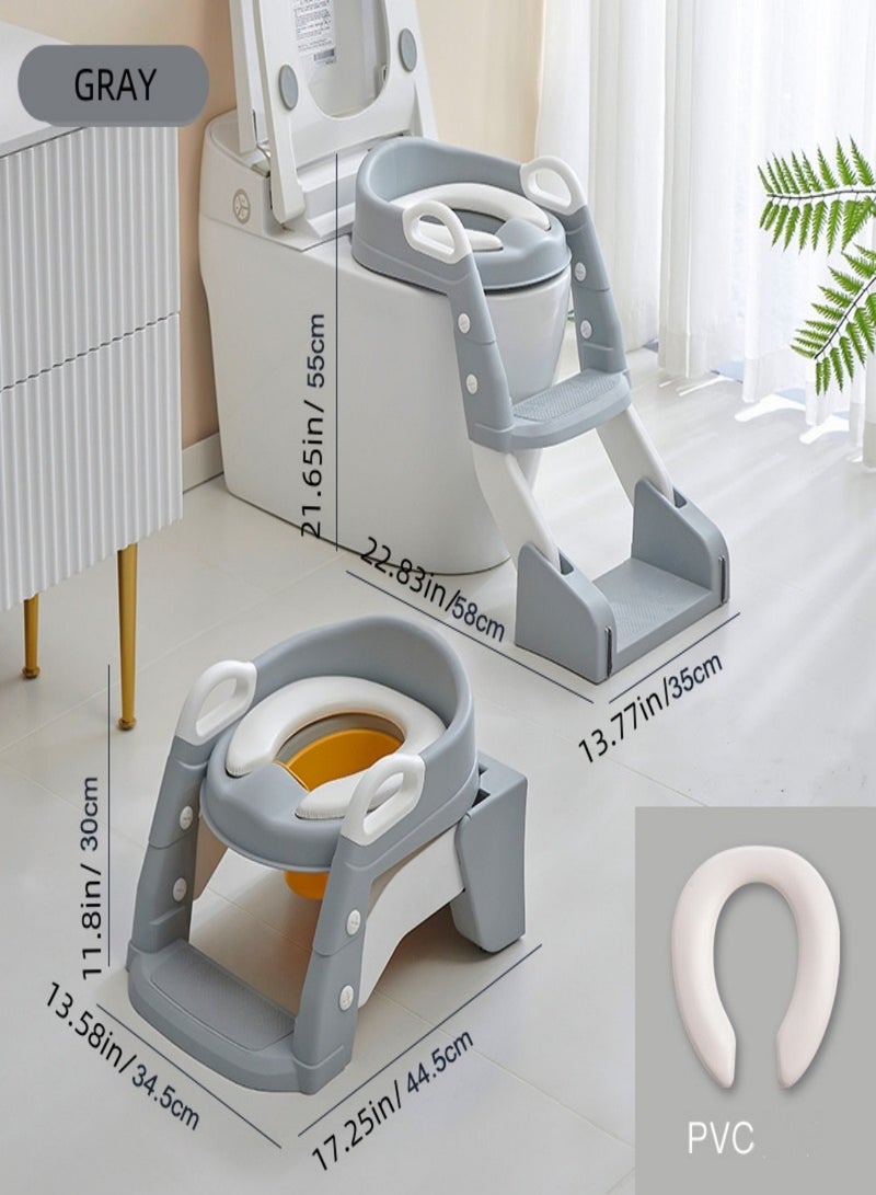 Baby Potty Training Seats ,Kids Toilet Training Seats with Step Stool, Folding 3-in-1 Toddler Potty Seats Splash Guard Potty Seats (Incl 1*Urinal, Works As Potty Seats or Toliet Ladder) with Handles Anti-Slip Height Adjustable ,Soft Cushion White for Kids Boys Girls - Image 5
