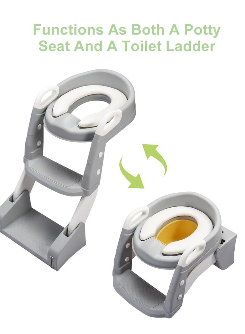 Baby Potty Training Seats ,Kids Toilet Training Seats with Step Stool, Folding 3-in-1 Toddler Potty Seats Splash Guard Potty Seats (Incl 1*Urinal, Works As Potty Seats or Toliet Ladder) with Handles Anti-Slip Height Adjustable ,Soft Cushion White for Kids Boys Girls - Image 4