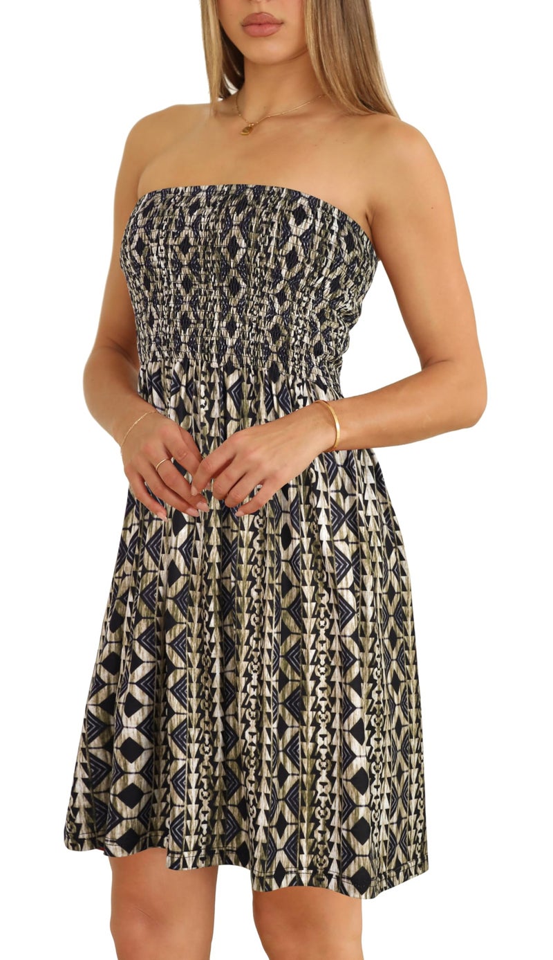 CHICGAL Summer Dresses for Women Hawaiian Sundress Casual Strapless Boho Kaftan Printed Sleeveless Tube Dresses(Geometric Pattern,M) - Image 3