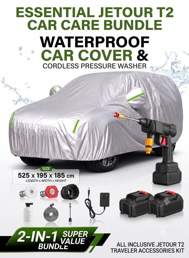 ZEESQUARE Jetour T2 Accessories Bundle | Waterproof SUV Car Cover 210D Oxford with UV Protection & Portable Cordless Pressure Washer Kit for Car Cleaning - Image 1