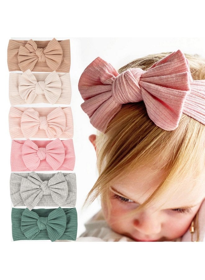 Cupimatch 6 Pieces Baby headbands: Bow design Soft Thread Cotton Solid color Comfort Headband Handmade Hair Newborn Infant Toddlers Kids - Image 1