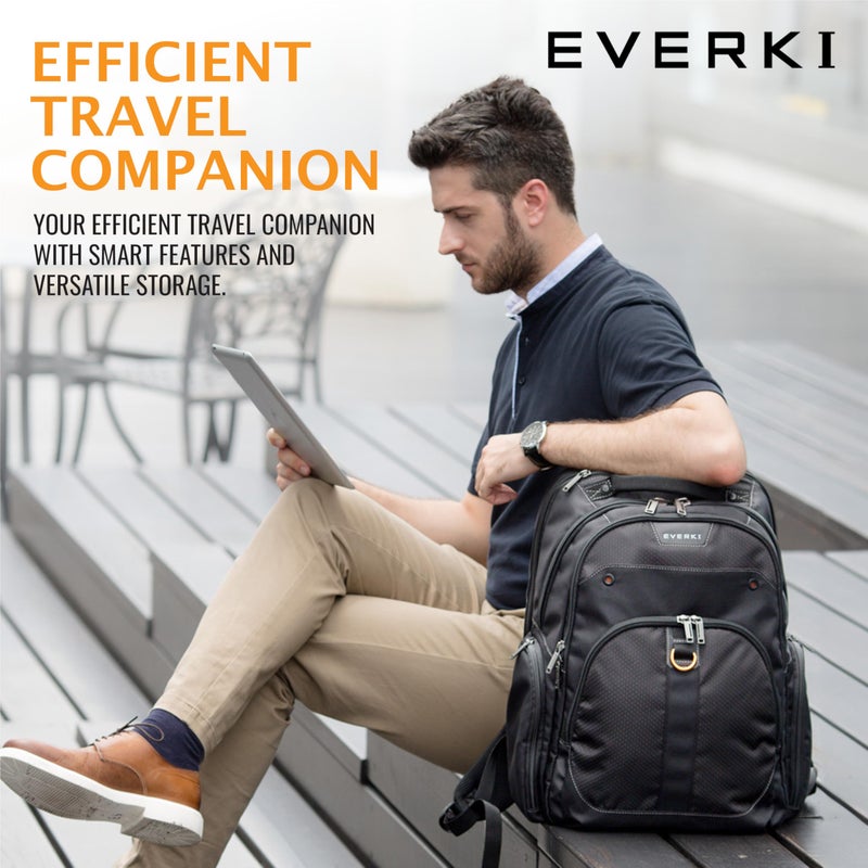 EVERKI 32L Atlas Business Laptop Backpack â€“ Adjustable Compartment for Work, Travel-Friendly Business & Office Backpack for Men & Women, College, Durable Computer Bag, Fits 13"-17.3", Black - Image 2