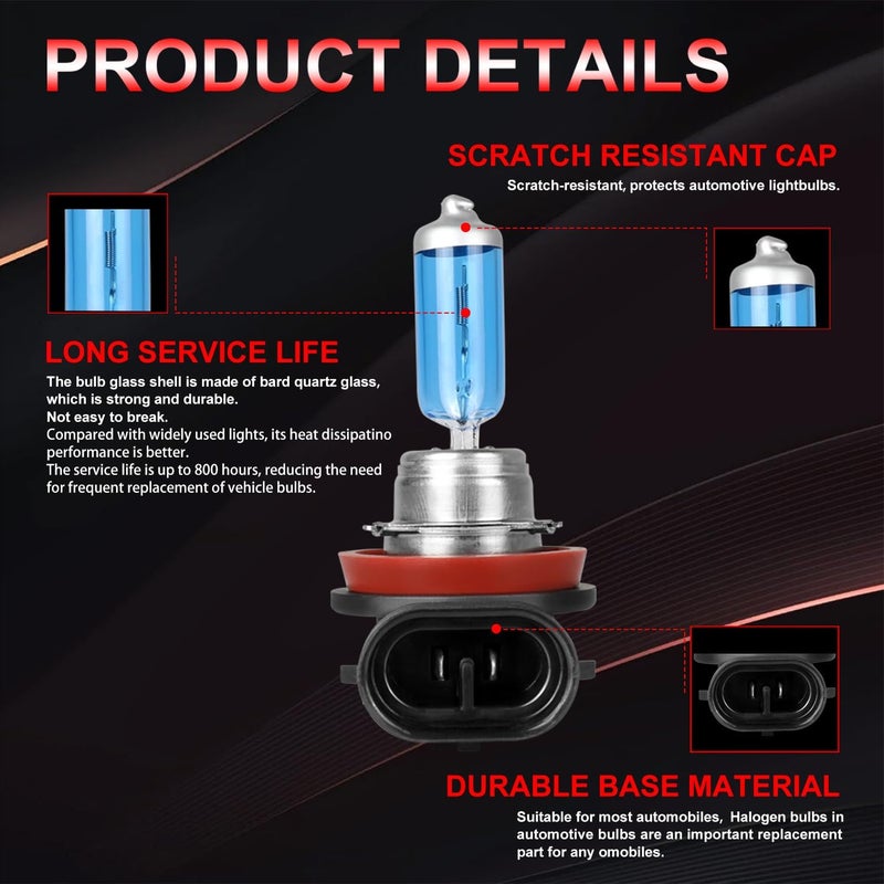 NSDXCT H11 High Performance Halogen Headlight Bulb for Nissan Altima 2007-2018 - 4PCS High Low Beam and Fog Replacement Bulb, 5000K 300% More Brightness - Image 2