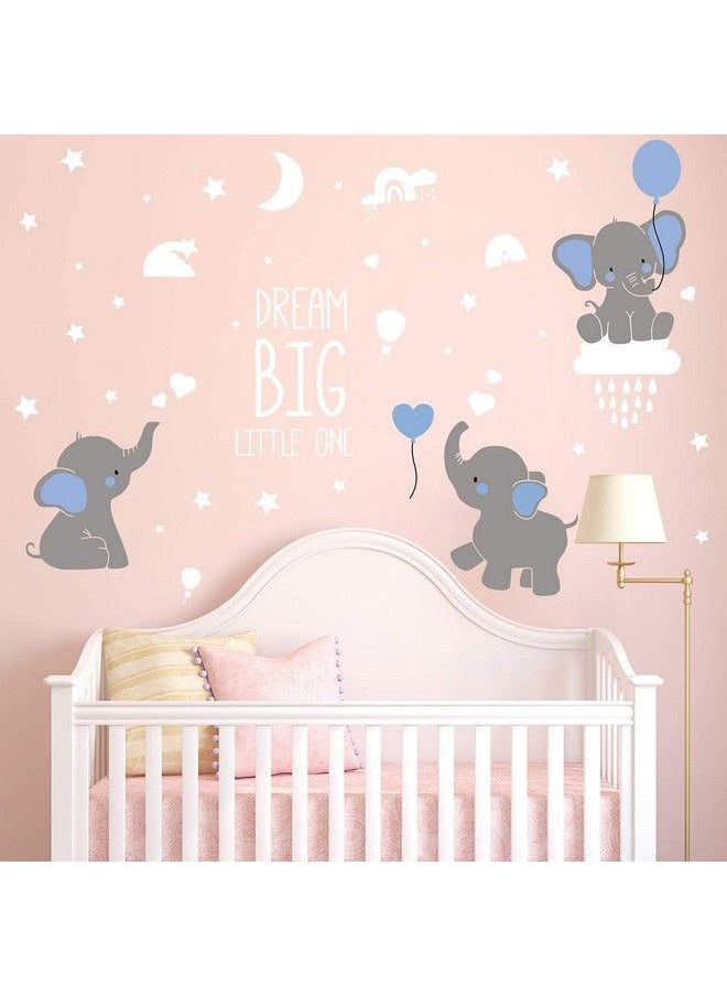 Outus - Dream Big Little One Elephant Wall Stickers Baby Room Wall Decals Moon Hot Air Balloon Grey Stars Wall Decals For Nursery Kids Room Living Room Bedroom Decorations Home Decor (Classic Style) - Image 1
