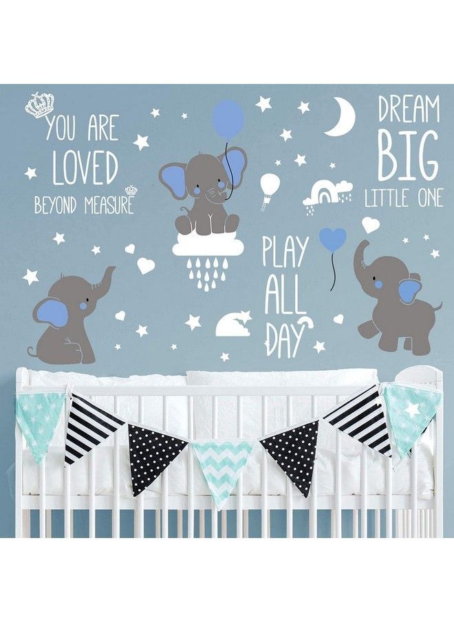 Outus Dream Big Little One Elephant Wall Stickers Baby Room Wall Decals Moon Hot Air Balloon Grey Stars Wall Decals For Nursery Kids Room Living Room Bedroom Decorations Home Decor (Classic Style)  - Image 1