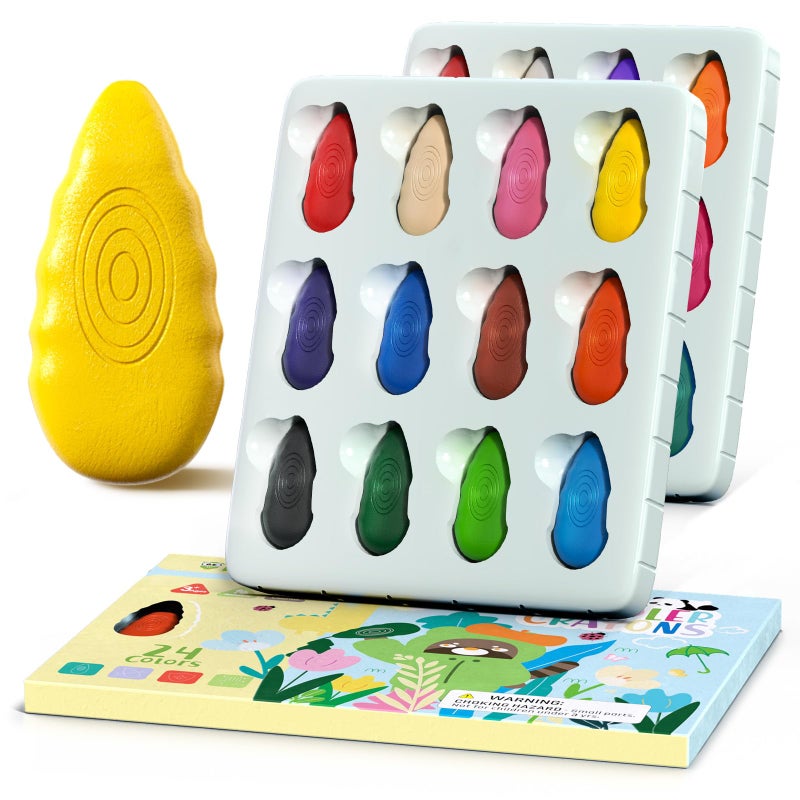 TinyGeeks 24 Water Drop Crayons - Non Toxic Crayons for Toddlers - Washable, Easy To Hold - For Toddlers, Kids Ages 3-8 - Ergonomic Shape - Image 1