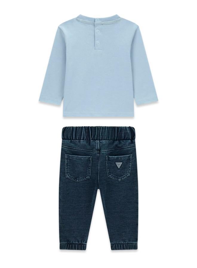 GUESS Kids Set Long Sleeve  T-Shirt + Knit Denim Pants - Image 2