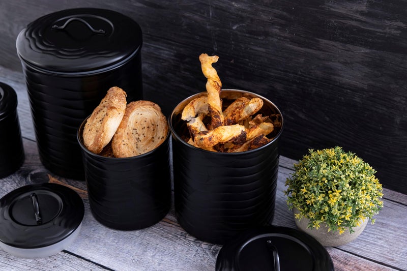 ALCU Matte Black Powder Coated Steel Kitchen Storage Canister Set – Large, Medium, Small & Extra Small, Kitchen Container Set, Airtight Jars, Storage Boxes, Canisters Set for Kitchens (Set of 4) - Image 4