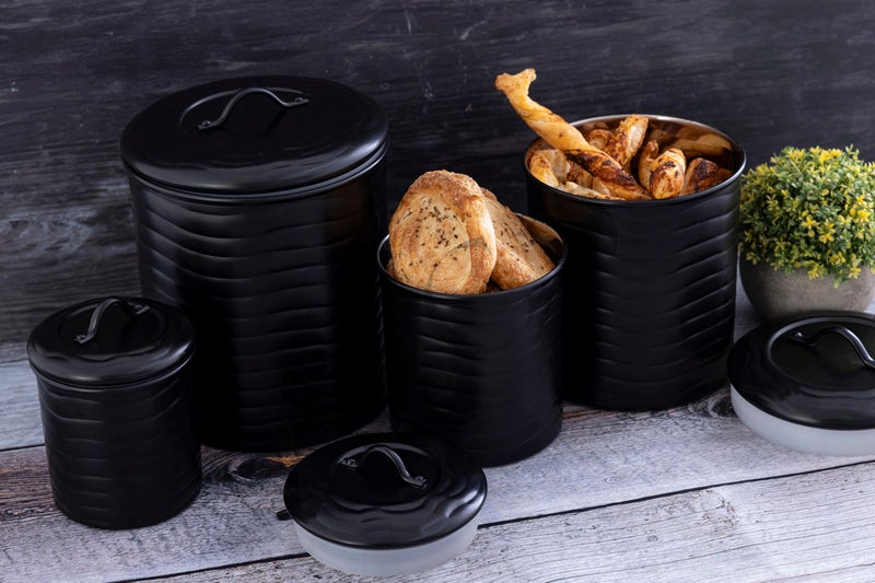 ALCU Matte Black Powder Coated Steel Kitchen Storage Canister Set – Large, Medium, Small & Extra Small, Kitchen Container Set, Airtight Jars, Storage Boxes, Canisters Set for Kitchens (Set of 4) - Image 5