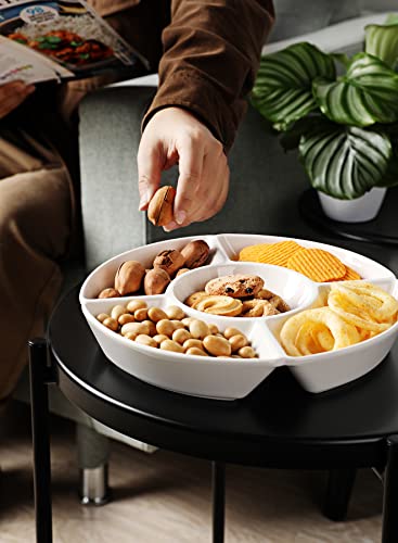Sweese Porcelain Chip & Dip Serving Set - Divided Platter with 5 Compartments, Relish Tray for Snacks, Veggies, Candy - Durable, Microwave & Dishwasher Friendly - Elegant White Design for Parties - Image 5