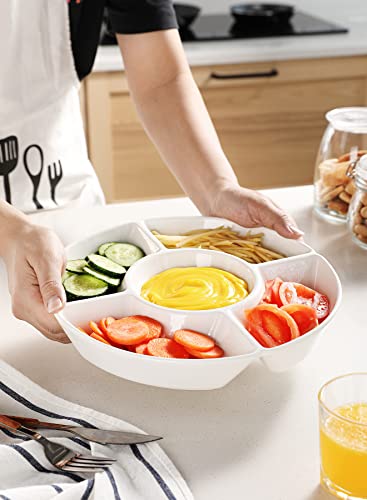 Sweese Porcelain Chip & Dip Serving Set - Divided Platter with 5 Compartments, Relish Tray for Snacks, Veggies, Candy - Durable, Microwave & Dishwasher Friendly - Elegant White Design for Parties - Image 4