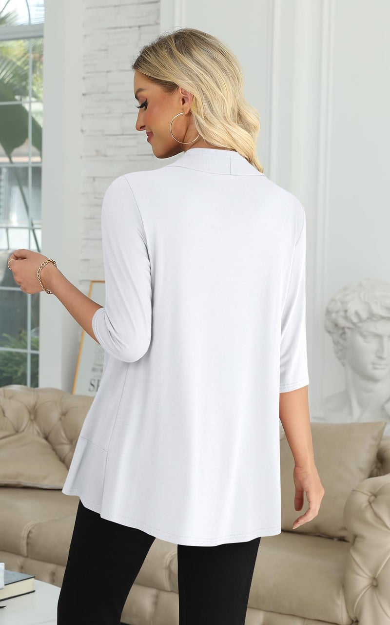 Yincro Women's 3/4 Sleeve Cardigan Casual Lightweight Soft Open Front Cardigans (White, XL) - Image 2