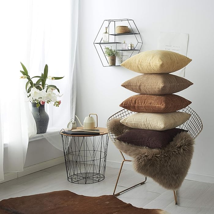 Guffaw/ Corduroy/Stripped/Luxury Cushion Covers Large Size 20"X20" INCHES (Brown, 1) - Image 3
