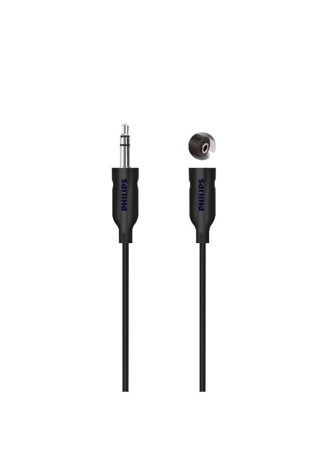 Philips 3.5mm Headphone Extension Cable, High-Purity Copper Conductor, 1.5m Lenhth, AUX Compatible, Ergonomic Non-Slip Grip, Stable And Reliable Audio Connection - black - Image 1