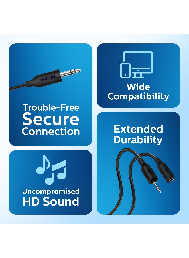 Philips 3.5mm Headphone Extension Cable, High-Purity Copper Conductor, 1.5m Lenhth, AUX Compatible, Ergonomic Non-Slip Grip, Stable And Reliable Audio Connection - black - Image 2