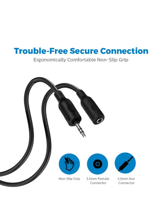 Philips 3.5mm Headphone Extension Cable, High-Purity Copper Conductor, 1.5m Lenhth, AUX Compatible, Ergonomic Non-Slip Grip, Stable And Reliable Audio Connection - black - Image 4