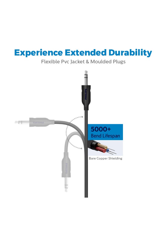 Philips 3.5mm Headphone Extension Cable, High-Purity Copper Conductor, 1.5m Lenhth, AUX Compatible, Ergonomic Non-Slip Grip, Stable And Reliable Audio Connection - black - Image 5