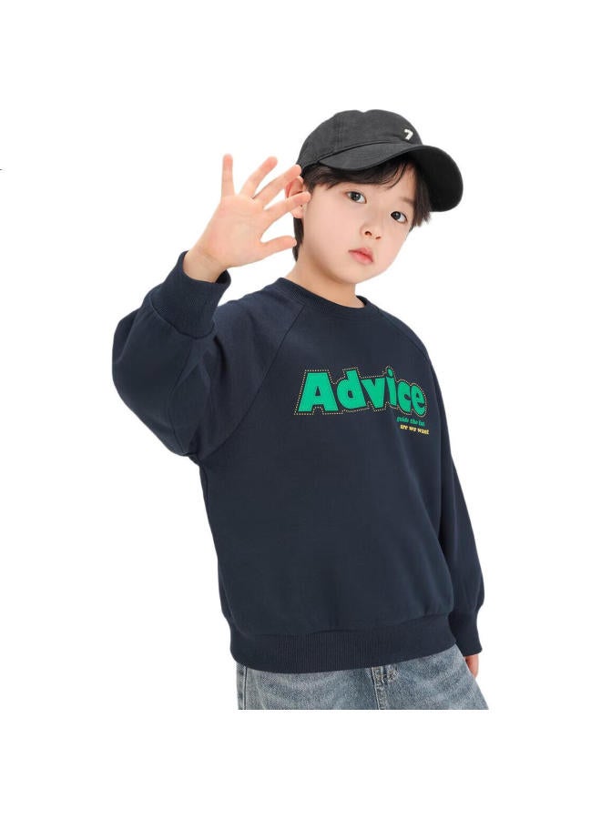Zuoxi Boys' Round Neck Sweatshirt Children'S Spring And Autumn Clothing New Boys' Cool Top Navy Blue 110 - Image 1