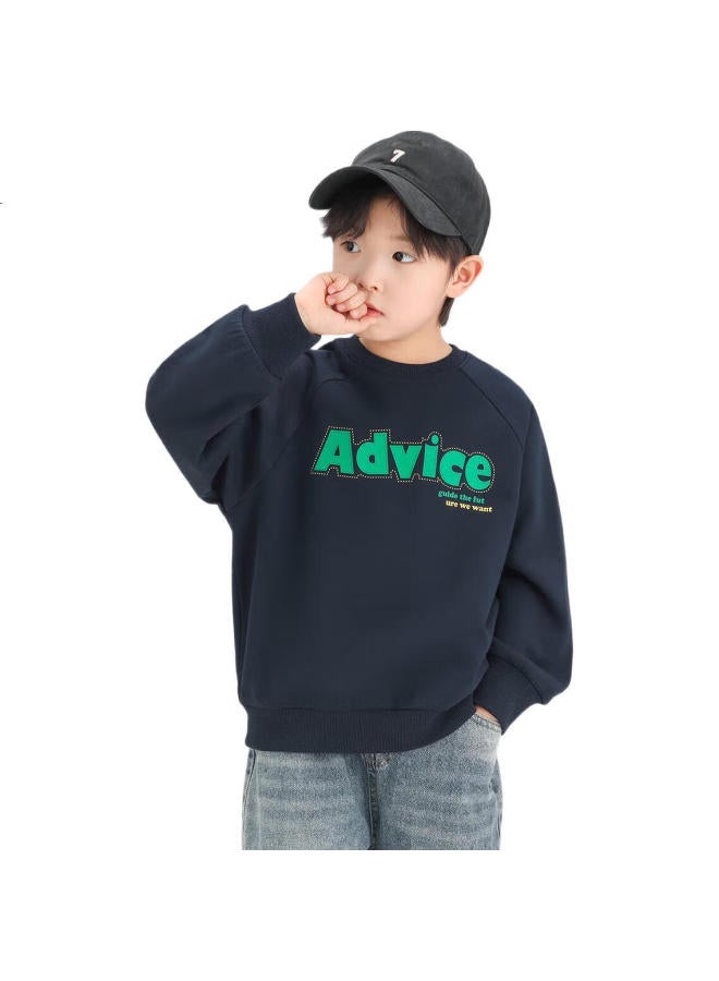 Zuoxi Boys' Round Neck Sweatshirt Children'S Spring And Autumn Clothing New Boys' Cool Top Navy Blue 110 - Image 3