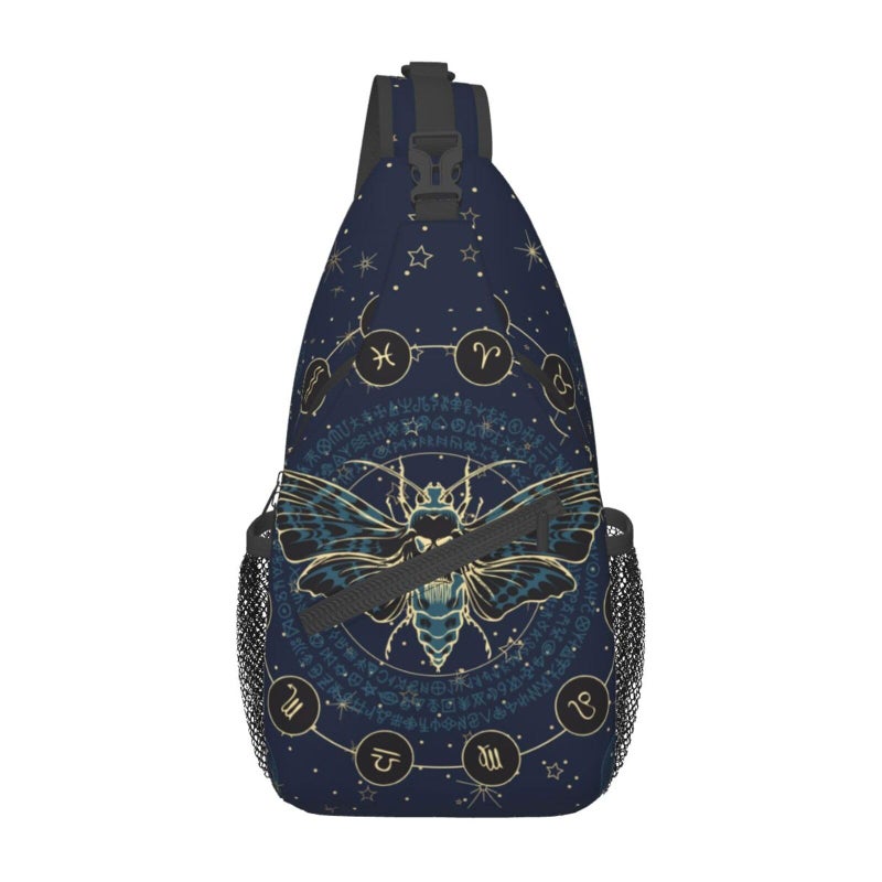 Betyiwling Moth And Moon Sling Backpack Unisex Crossbody Chest Bag Shoulder Chest Bag For Women Men Hiking Travel - Image 1