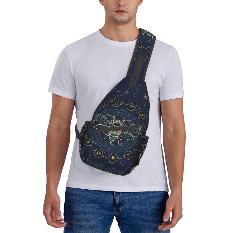 Betyiwling Moth And Moon Sling Backpack Unisex Crossbody Chest Bag Shoulder Chest Bag For Women Men Hiking Travel - Image 2