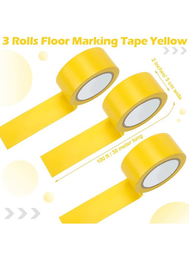 Outus 3 Rolls Floor Marking Tape Yellow Durable Non Abrasive Tape 2" Width 100' Length Tough Floor Tape for Social Distancing, Gyms, Athletics, School, Restaurants, Equipment, Heavy Foot Traffic - Image 2