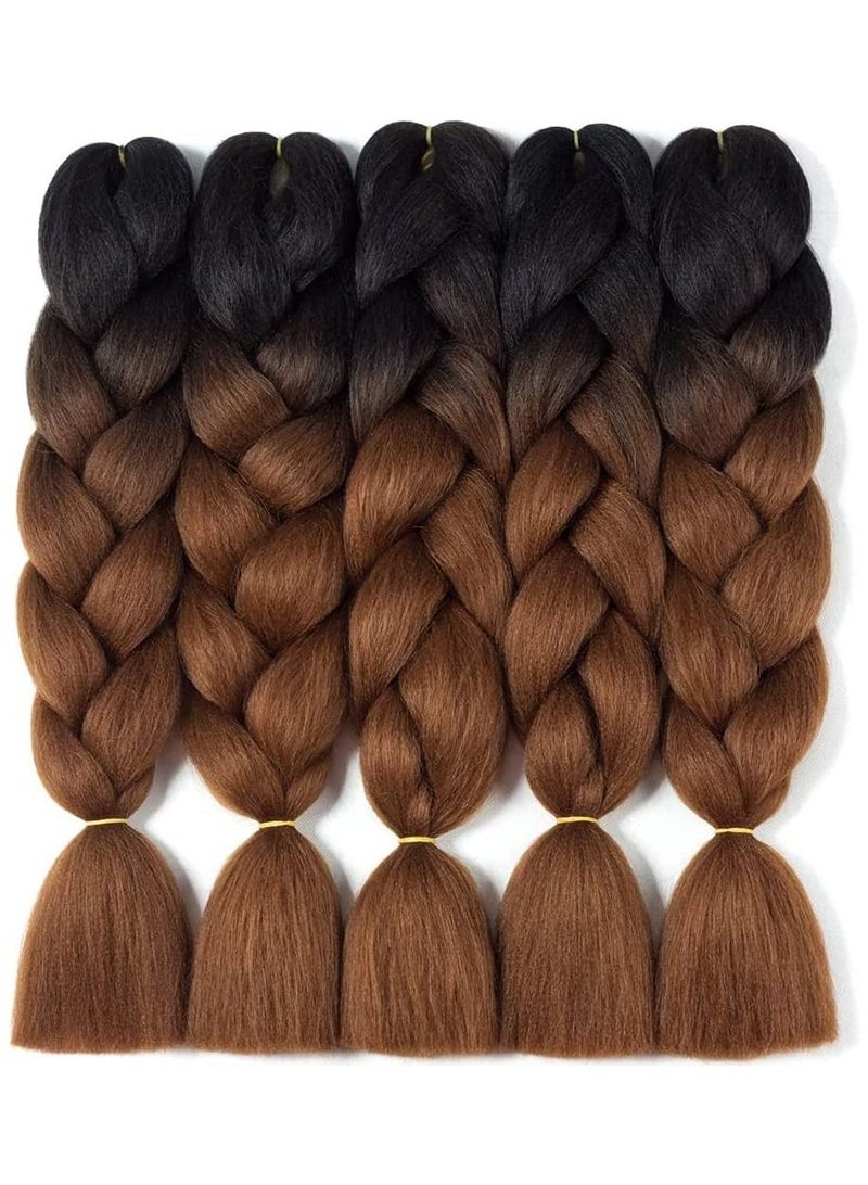 إستيل جدائل شعر أومبير جامبو جدائل شعر صناعية 5 عبوات وصلات شعر لتضفير الكروشيه الملتوي (أسود وبني داكن) - Image 1