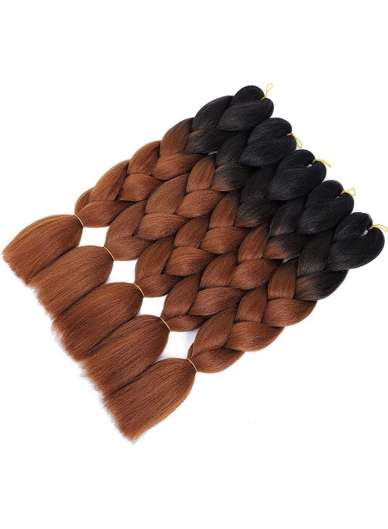 إستيل جدائل شعر أومبير جامبو جدائل شعر صناعية 5 عبوات وصلات شعر لتضفير الكروشيه الملتوي (أسود وبني داكن) - Image 2