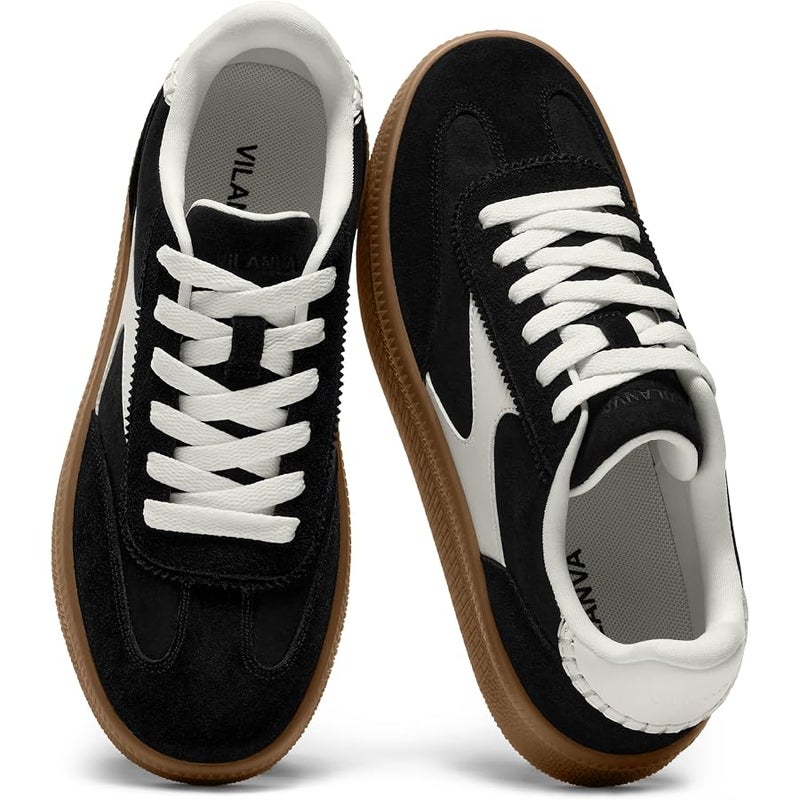 Vilanva Women Classic Retro Gum Sole Fashion Sneakers Casual Tennis Skate Shoe Genuine Suede Walking Trendy Footwear - Image 1