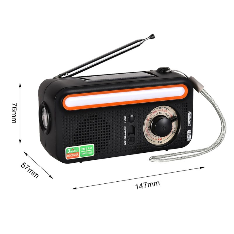 Hand Crank Solar Emergency Radio Outdoor Camping Portable USB Rechargeable FM/AM/SW SOS Alarm Radio with Flashlight & Reading Light - Image 3