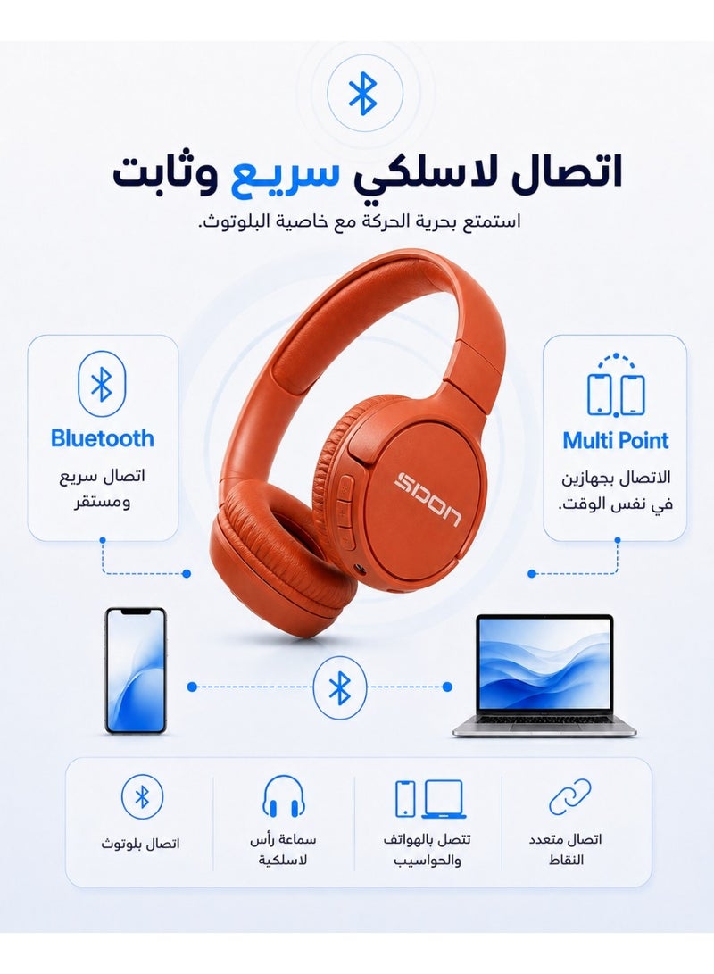 سبون سماعة رأس لاسلكية تعمل بتقنية البلوتوث فوق الأذن مزودة بميكروفون - Image 4