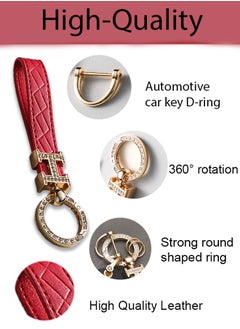 KeyAmor Elegant metal and quilted leather keychain car key holder for adults.Includes a matching AirTag holder.  Stylish keychain with golden crystal-accented rings, perfect for women, featuring 3 key rings for added functionality. Made with elegant red leather, offers 360-degree rotation, and comes in a fancy gift box, making it a perfect gift choice.  - Image 5