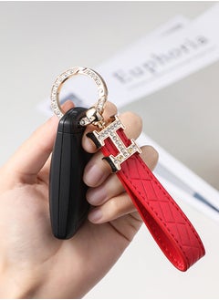 KeyAmor Elegant metal and quilted leather keychain car key holder for adults.Includes a matching AirTag holder.  Stylish keychain with golden crystal-accented rings, perfect for women, featuring 3 key rings for added functionality. Made with elegant red leather, offers 360-degree rotation, and comes in a fancy gift box, making it a perfect gift choice.  - Image 2