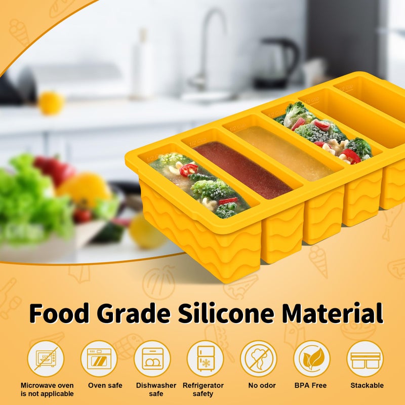 Doasuwish 2-Pack Silicone Freezer Trays with Lid, 2 Large 2-Cup(500ml) & 6 Small 1/2-Cup(125ml) Soup Freezer Container Molds, Ice Cube Tray For Meal Prep & Freezing Soup, Stews, Sauces, Oven & Dishwasher-Safe - Image 2