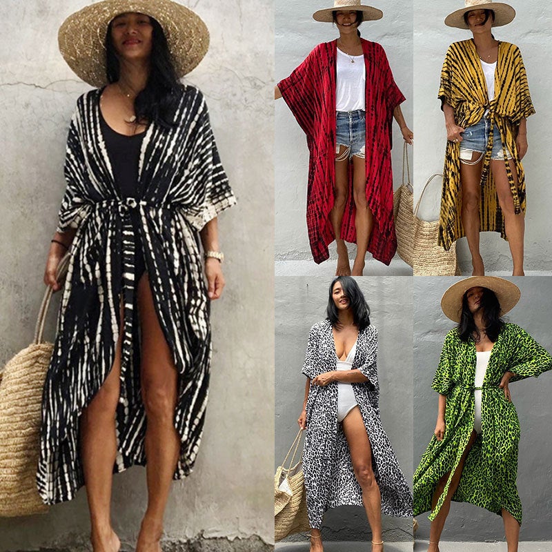 Women's Cotton Beach Cover-Up Open-Front Bikini Swimsuit Sun Protection Dress - Image 3