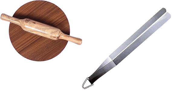 VOMI VOMI Roti RollerChaklaRolling Pin BoardRoti MakerChapati Maker chaklaWooden PLY Rolling PinBelan for Kitchen with Free Roti Tong Chimta Stainless SteelTong Pack of 3  - Image 1